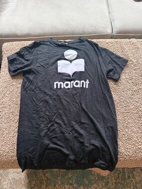 Isabel Marant Black Tee with White Logo Oversized Small